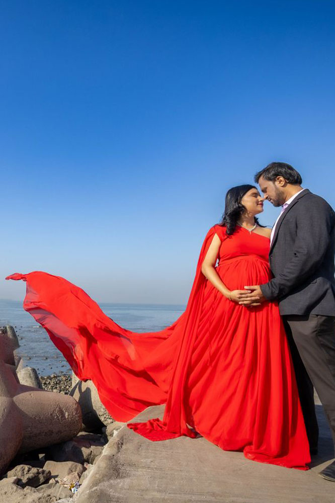 Red One Shoulder Trail Infinity Trail Georgette Gown - Image 2