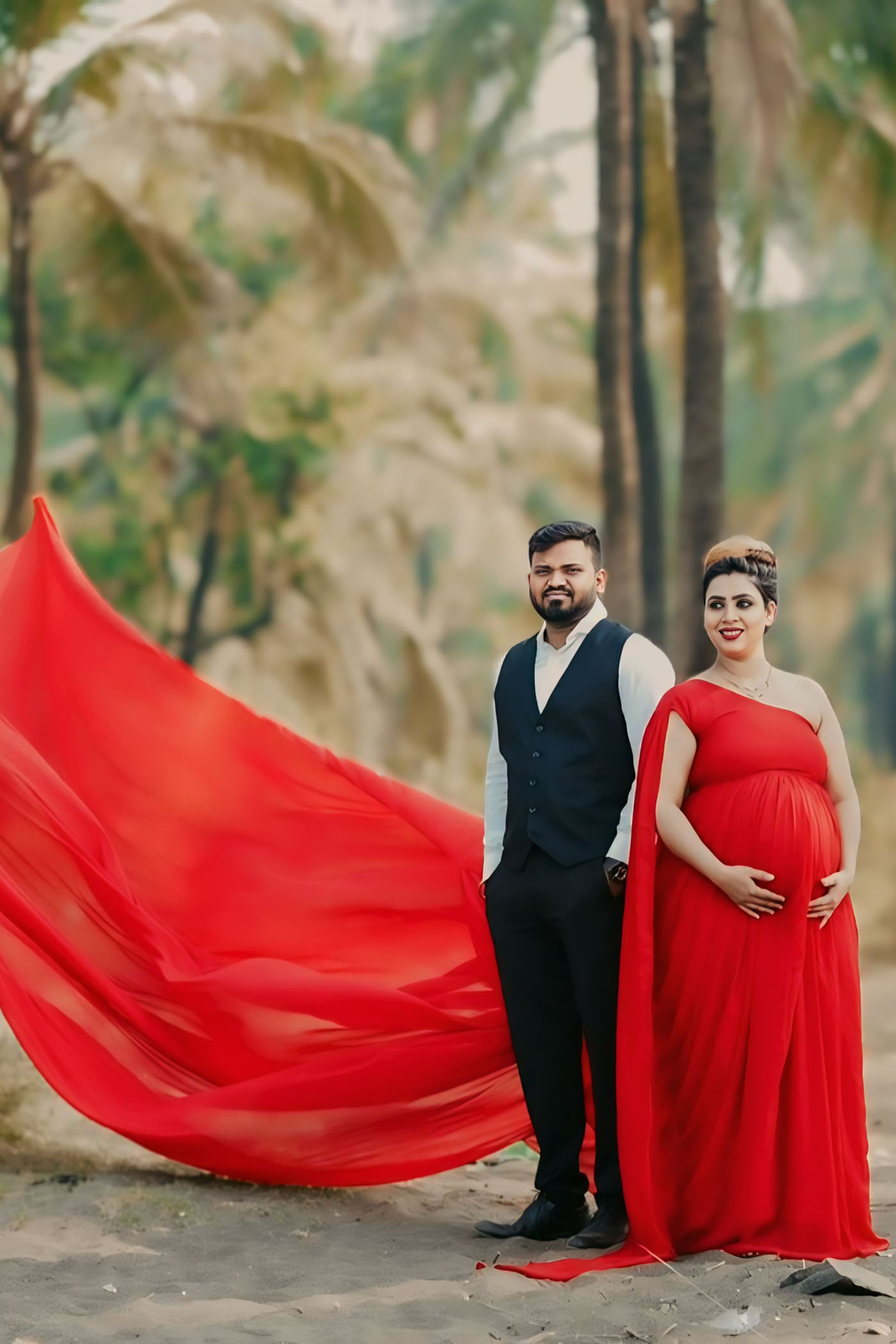 Red One Shoulder Trail Infinity Trail Georgette Gown - Image 3