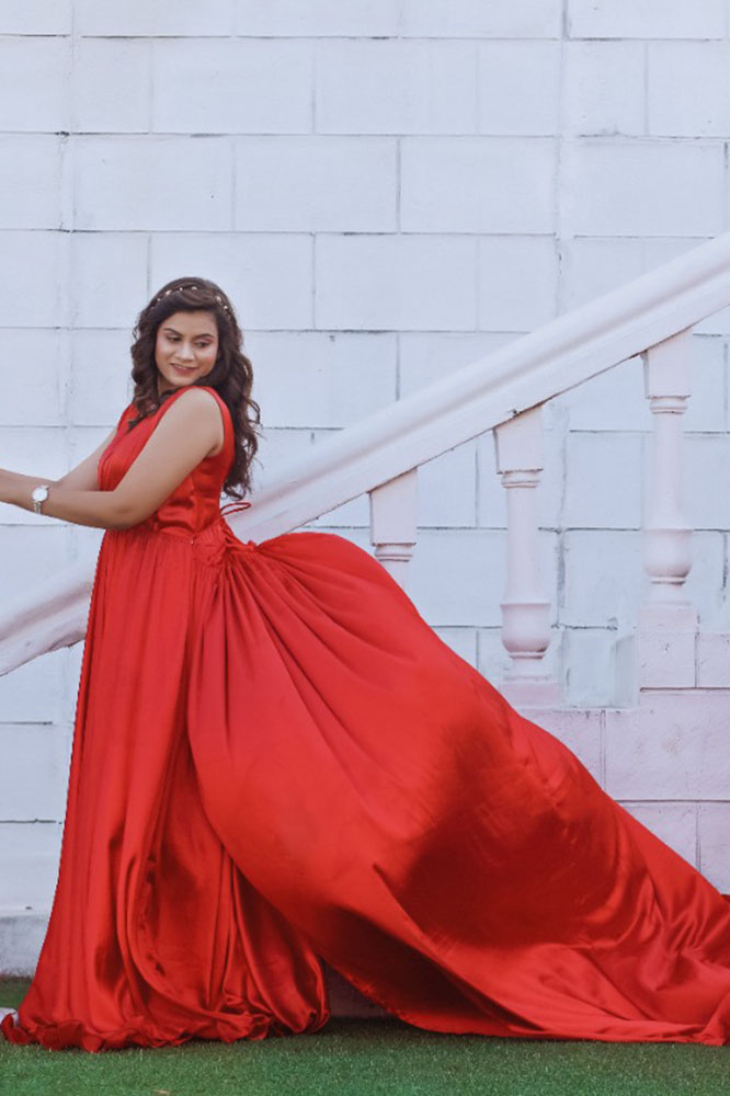 Red Satin Infinity Detachable Trail Gown - Image 3