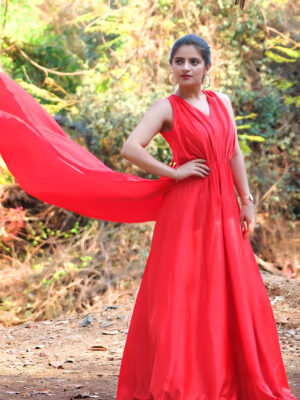 Red Satin Trail Gown