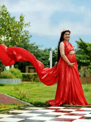 Red Satin Trail Gown
