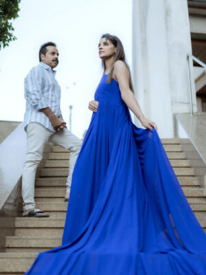 Royal Blue Georgette One Shoulder Trail Infinity Trail Gown