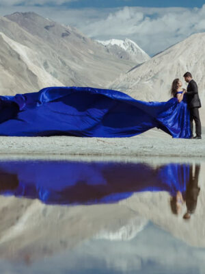 Royal Blue Off-shoulder Satin Trail Gown