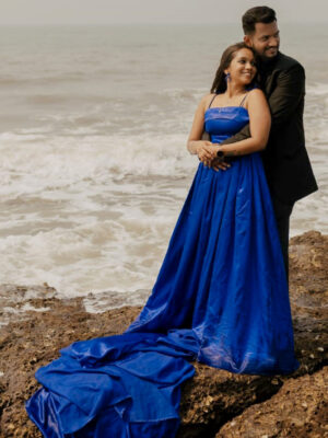 Royal Blue Satin Trail Gown