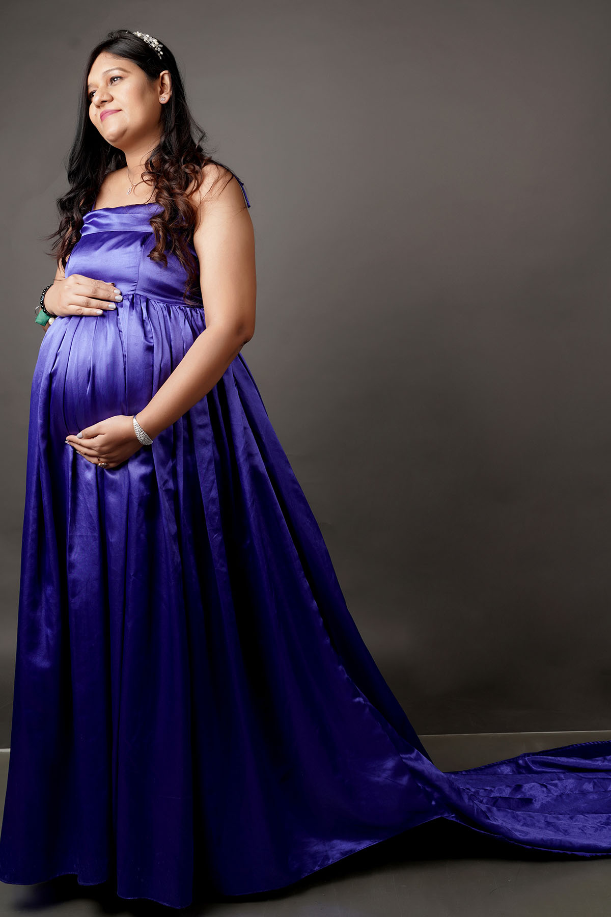 Royal Blue Satin Trail Gown