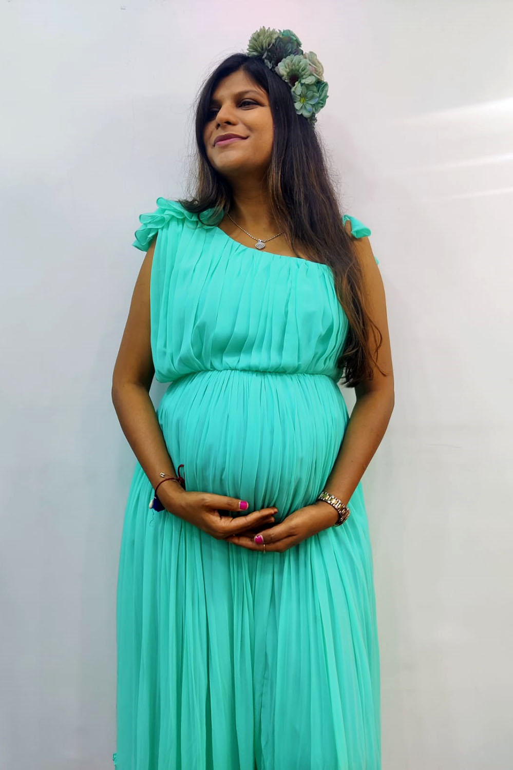 Sea Green Georgette Detachable Trail Gown