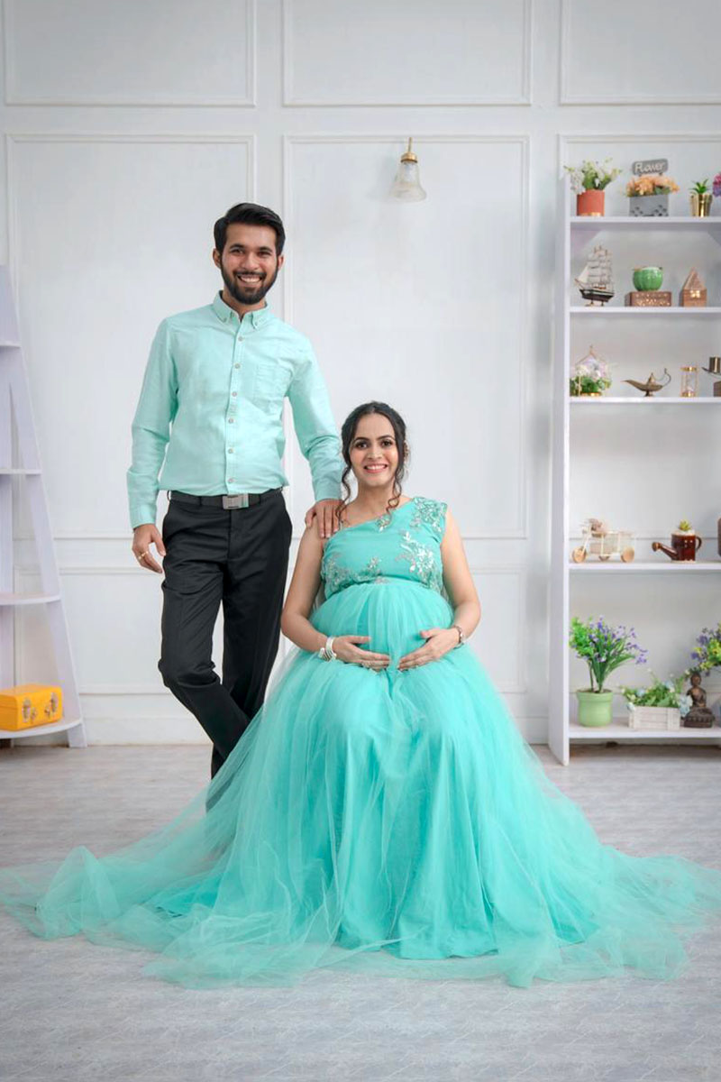 Sea Green Net Trail Gown
