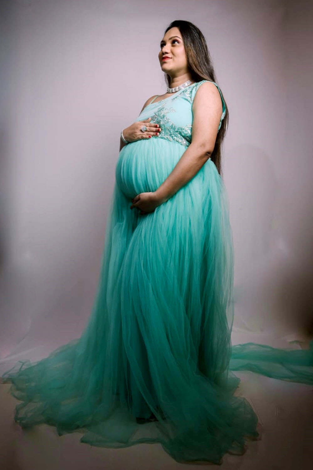 Sea Green Net Trail Gown - Image 3