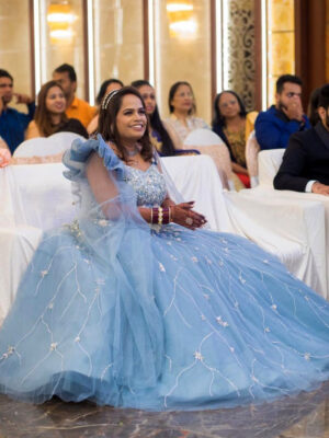 Sky Blue Hand Embroidered Flare Gown