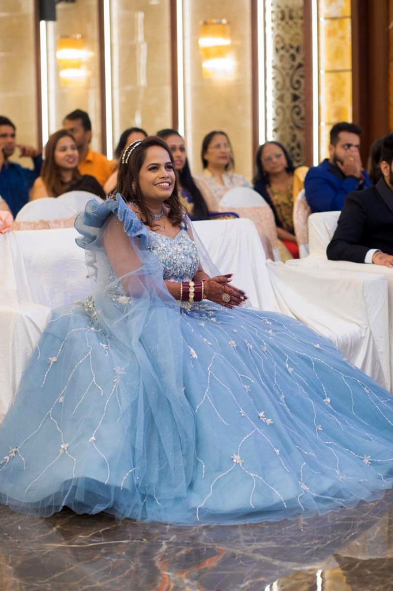 Sky Blue Hand Embroidered Flare Gown