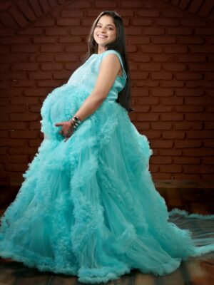 Sky Blue Ruffled Flare Gown