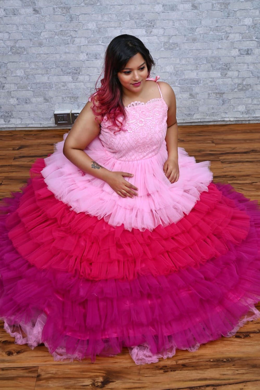 Tricolor Embellished Layered Gown - Image 2