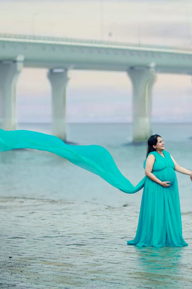Turquoise Georgette Infinity Detachable Trail Gown