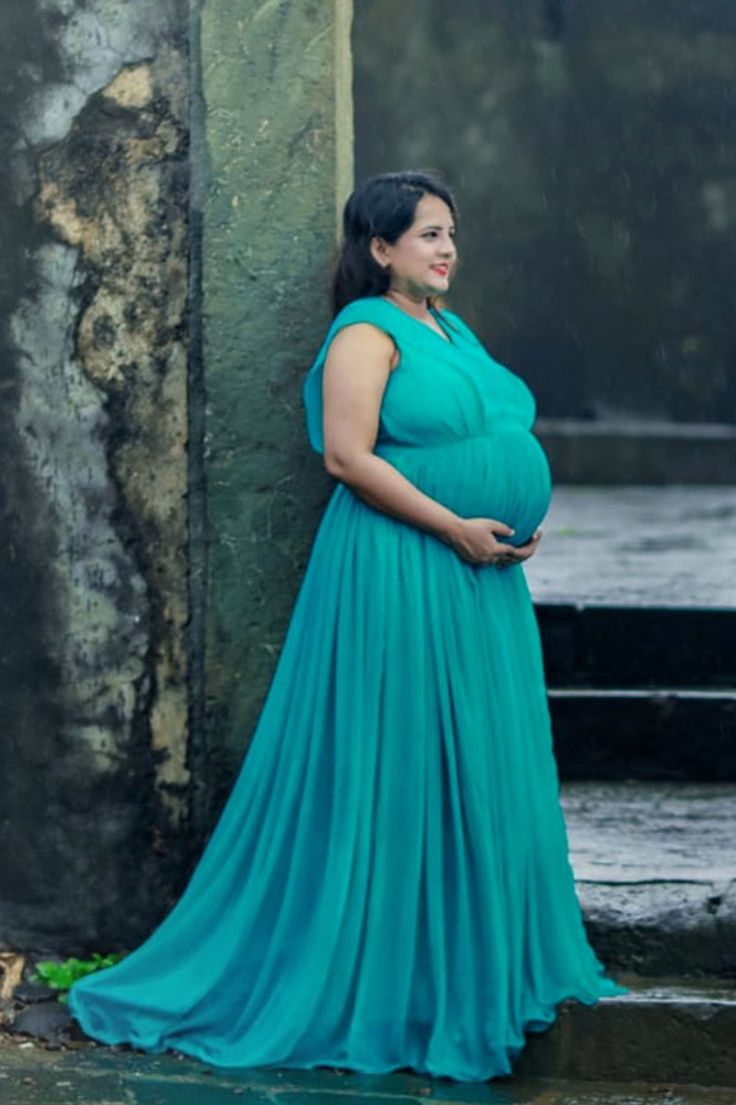 Turquoise Georgette Infinity Detachable Trail Gown - Image 3