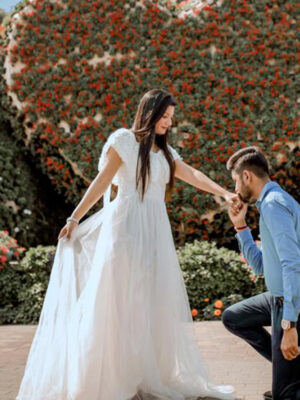 White Net Cold Shoulder Catholic Gown