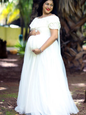 White Net Cold Shoulder Catholic Gown