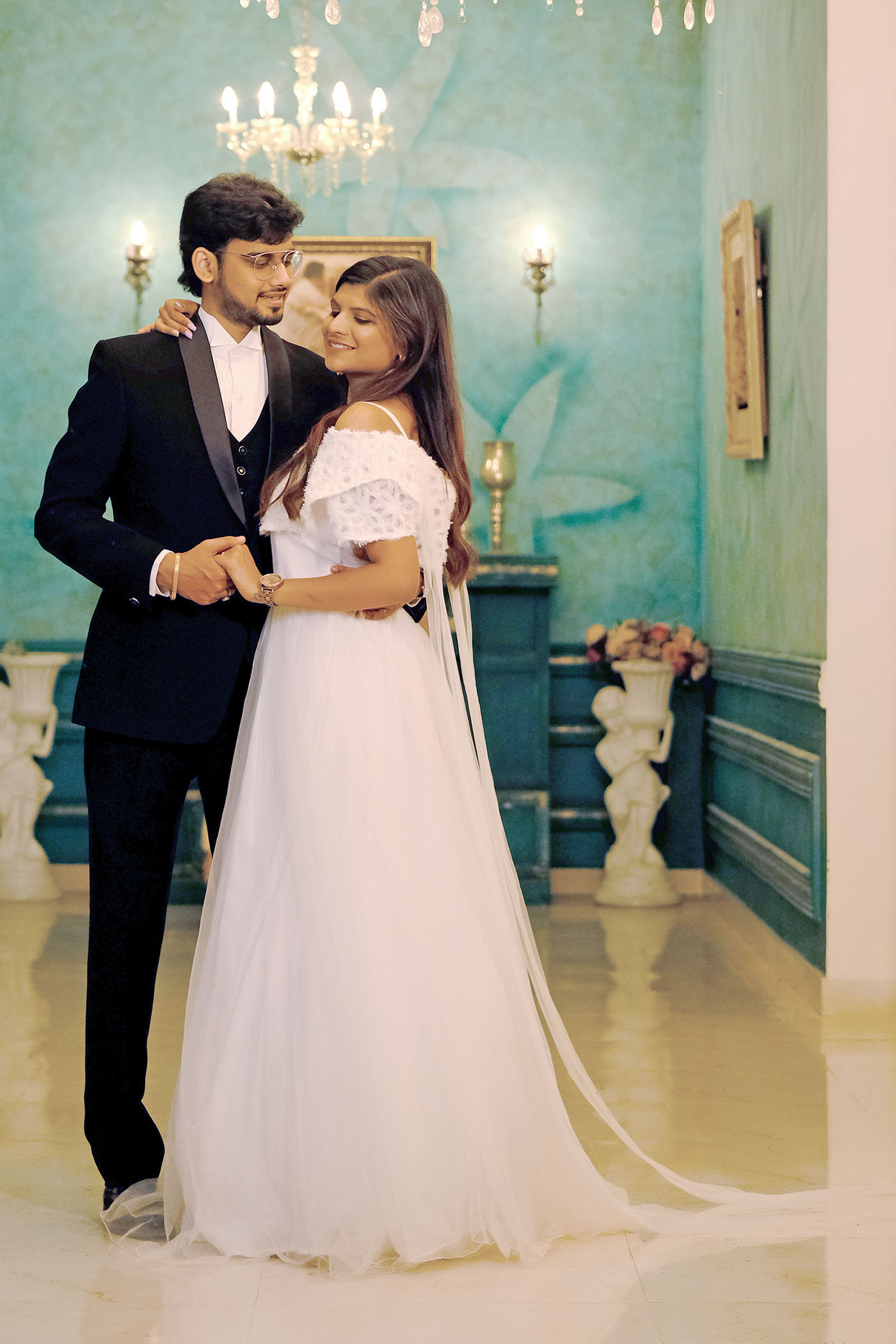 White Net Cold Shoulder Catholic Gown - Image 3
