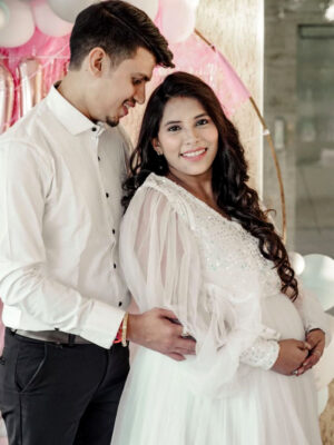 White Sequence Full Sleeves Flare Gown