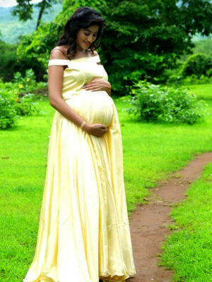 Yellow Satin Detachable Trail Gown